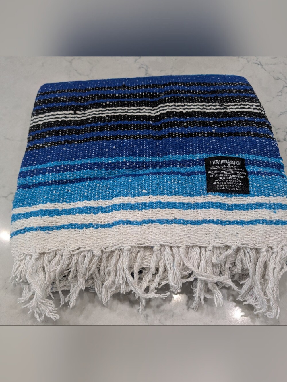 Blue Striped Mexican Blanket 50x70